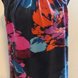 Trina Turk Black Tank Top with Pink, Orange & Blue Abstract Print